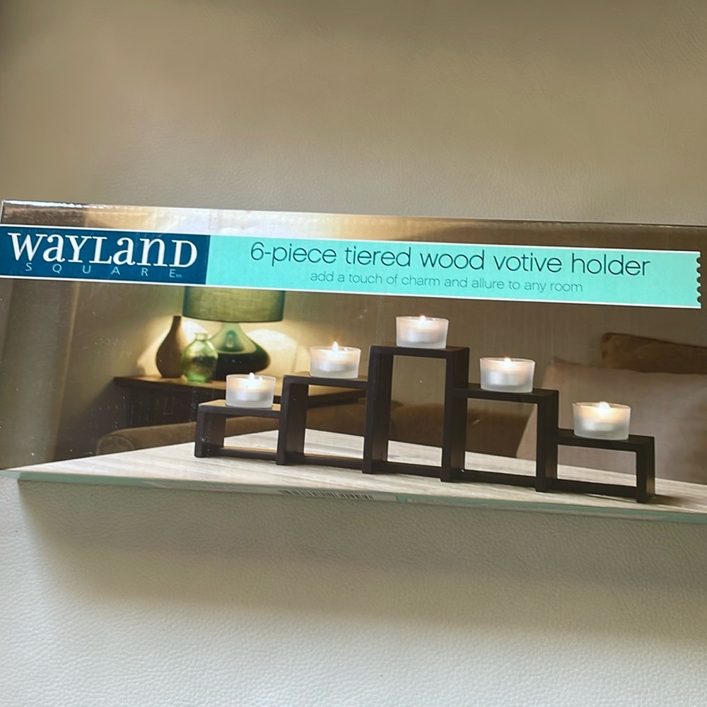 Wayland 6 Piece Tiered Wood Votive Holder Candle Holder Home Decor Stand NWT